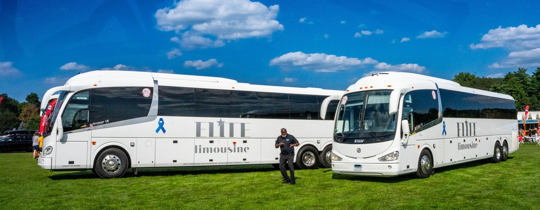 Elite Limousine of CT. Charter Bus lined up at the charity event in Farmington, CT Polo Grounds