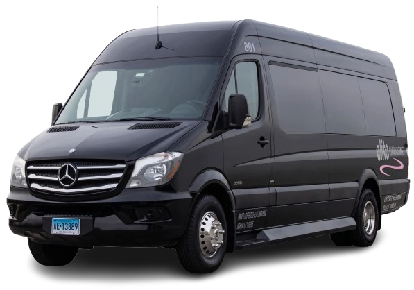 Mercedes Sprinter limousine, 12 passenger, black, Elite Limousine of Connecticut